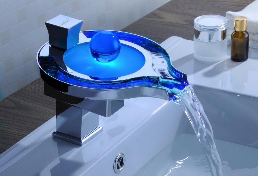 LED Waterfall Bathroom Sink Faucet Chrome Brass