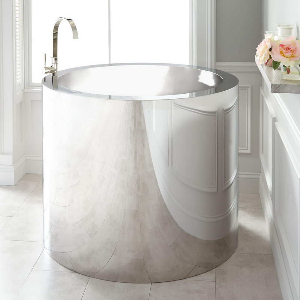 Polished Stainless Steel Soaking Tub Amazing Round Bathtub