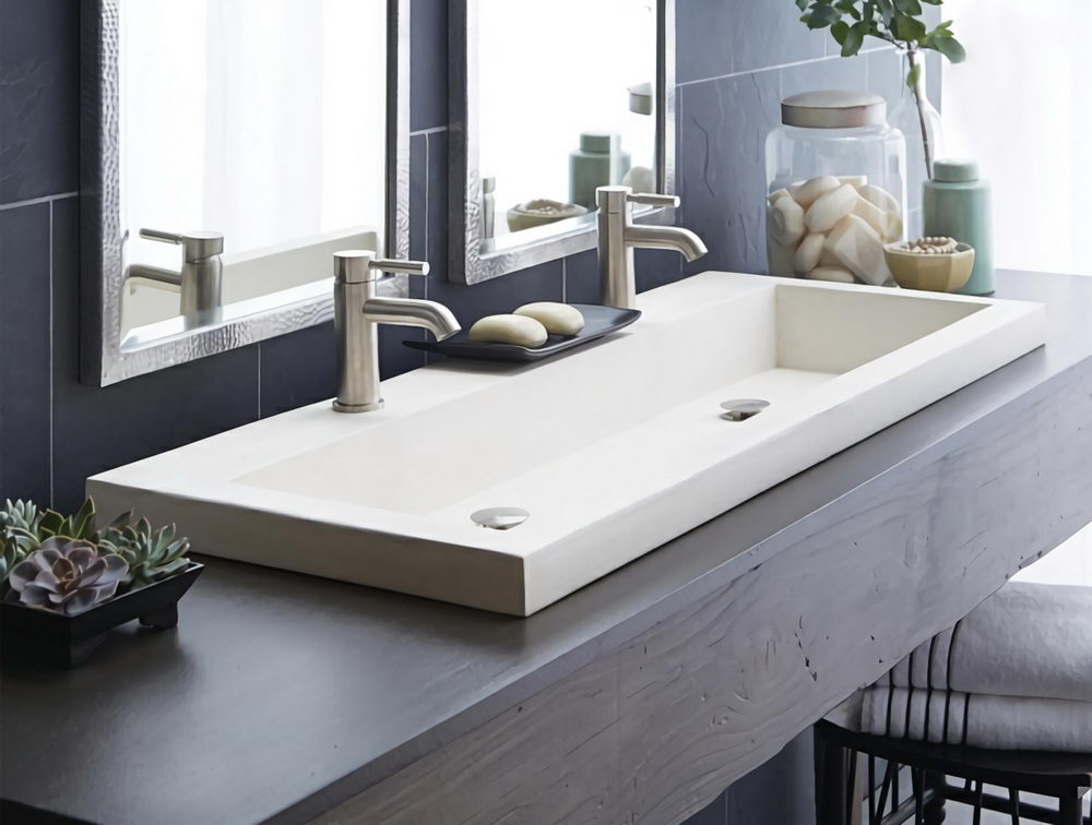 double faucet trough sink small bathroom