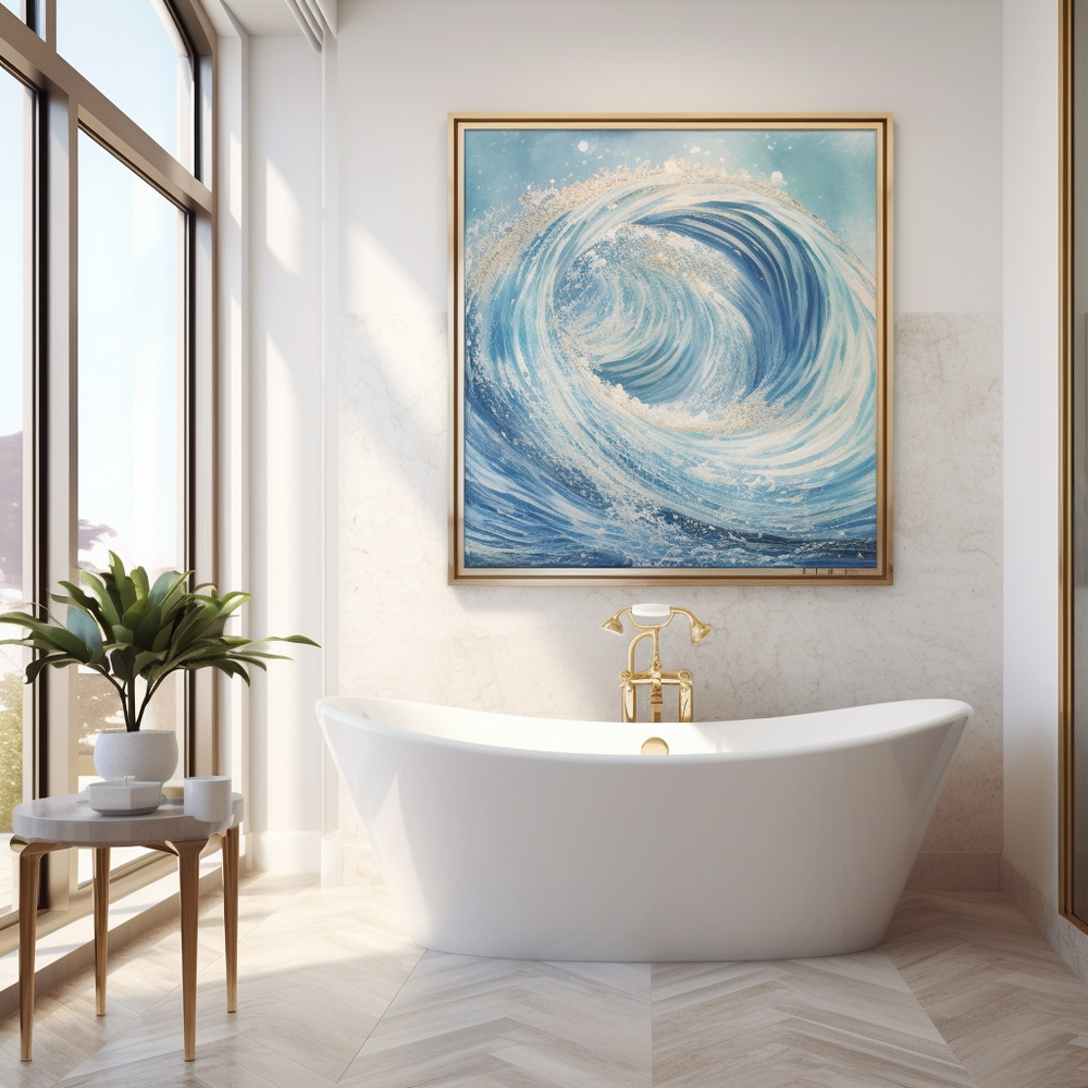 Modern Fusion: Framed Eclectic Art for Bath Walls