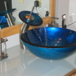 blue glass bathroom sink