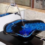 blue glass vessel sink