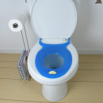 blue elongated toilet seat