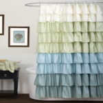 white cream blue ruffle shower curtains