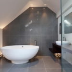 Grey Bathroom Herringbone Mosaic Backsplash