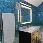Blue Bathroom with Mosaic Glass Tile