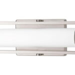 Modern Bathroom Light with White Glass in Brushed Nickel