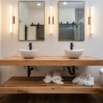 Natural Wood Modern Double Vessel Sink Bathroom Vanity Float
